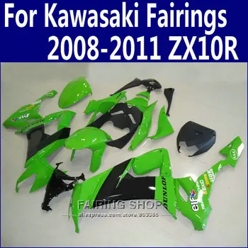 Carenagens em Abs Para a Kawasaki Ninja zx10r 2008 2009 2010 2011 08 09 10 11 Verde Carenagem kit de +Personalizar livre n09