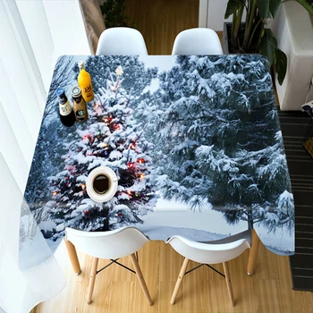Personalizável 3d toalha de mesa de Natal de Neve Cena Impresso Lavável Engrossar Algodão Retangular/Rodada Toalha de mesa de Festa de Casamento