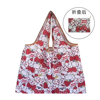 Sanrio Hello Kitty Pequena Dobradura Saco De Compras Melodia Poliéster Eco Bag Duplo Cartoon Saco De Ombro Bolsa