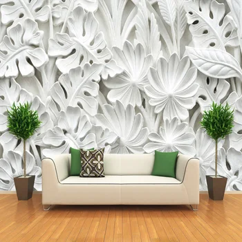Moderno e Simples, a Arte Abstrata papel de Parede 3D de Socorro Folhas Branca Padrão de Gesso, Mural, Sala de estar com TELEVISÃO, Sofá de pano de Fundo de Parede 3D de Decoração de Casa