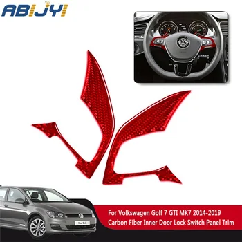 Para VW Golf 7 GTI MK7 2014-2019 Acessórios do Carro do Interior de Fibra de Carbono Vermelho Adesivos Volante Ambos os Lados Decorativos 2PCS