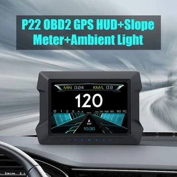 P22 Sistema Dual HUD Eletrônica do Carro Com excesso de velocidade Alarme de Baixa Tensão Inclinação Tilt Medidor OBD2 GPS Head Up Display Velocímetro