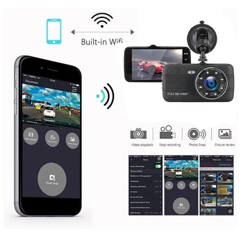 Carro DVR WiFi 4.0 Full HD 1080P Traço Cam, Câmera Frontal E Traseira do Gravador de Vídeo Monitor de Estacionamento Visão Noturna Caixa Preta GPS Tracker