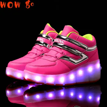 Tamanho 27-40 Criança Roda de Sapatos Rolos de Tênis Recarregável USB Reluzentes Sapatos de Skate para Meninos Meninas Homens Mulheres Led Sapatos