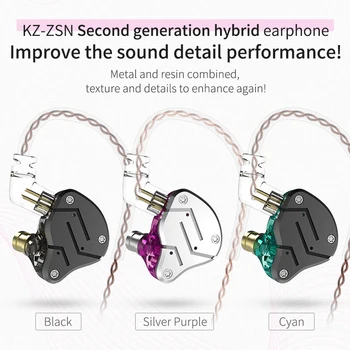 KZ ZSN 1BA 1DD Híbrido No Ouvido Fone de ouvido de Metal hi-fi de Baixo Fones de ouvido Em Ouvido o Monitor de Fone de ouvido Sport com Cancelamento de Ruído Earbud KZ ZSTX ZSX