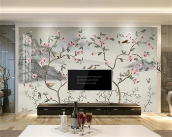 Papel de parede personalizado retro flores e pássaros clássico a arte da moda paisagem sala de estar, quarto, sofá-TV na parede do fundo casa mural
