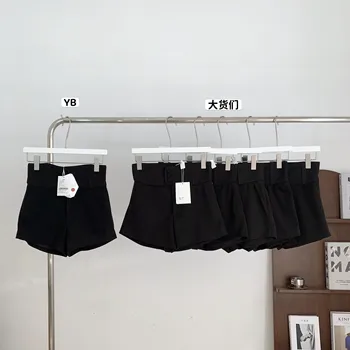 Shorts para Mulheres de Perna Larga Verão Cintura Alta Sólido Simples Street Wear Harajuku Todo o jogo Casual Chic Calças Curtas