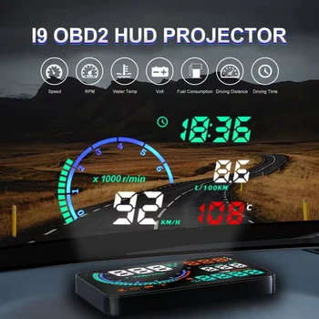 i9 Hud Obd2 Display Head-Up Display pára-brisa do Carro Projetores Velocímetro Digital Medidor de RPM Alarme Auto Acessórios do Carro Gadgets