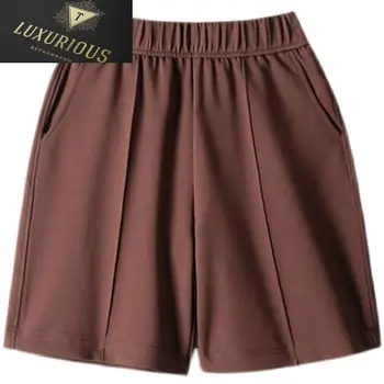 Oversize Shorts Mulheres 2024 Verão Novo Slim Cinco-ponto de Linha Solta a Cintura Elástica Sólido coreano Moda Casual Chic Calças 4XL