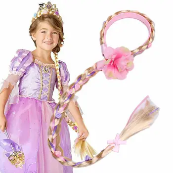 Meninas Loira Cosplay De Tecelagem Trança Enrolados Rapunzel, A Princesa Cabeça De Cabelo Accesorries Menina De Peruca