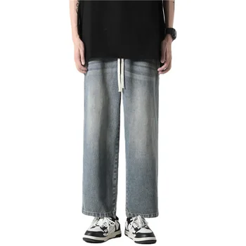 TFETTERS Marca Baggy Jeans para Homens 2023 a Primavera e o Outono Reta Solta do Tornozelo-Comprimento Casual Calças Cordão Retro, calças de Brim dos Homens