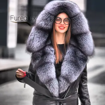 2022 Real Novo Casaco De Pele De Carneiro Com Grande Azul Fox Fur Casaco De Inverno Queda Calor De Luxo Cinto Design Fino Casaco De Pele De Mulheres