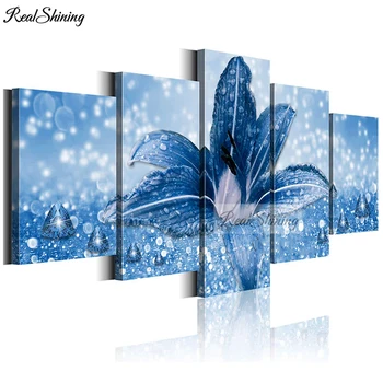 5 Painel Azul Lily diamante pintura,completa,quadrado,redondo bordado de diamante gotas de água de Flor de Diamante mosaico diy trabalho de Arte T596