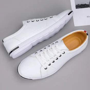 Moda Tamanho Grande de Couro Sapatos de homem Branco de Alta Qualidade Sapatos Casuais Respirável Clássico de cadarço de Tênis Zapatillas De Hombre