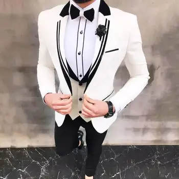 Roupas masculinas Conjuntos de Blazer Terno Formal Para os Homens de Casamento Branco Magro Cheio de Homens de Terno 3 Peças Personalizadas Tailcoat Noivo Vestido de Jantar