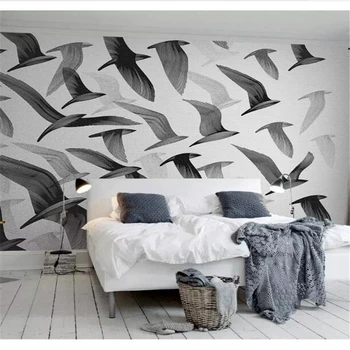 wellyu papel de parede 3D papel de parede Personalizado Moda preto e branco esboço pássaro voando Nórdicos TV na parede do fundo behang