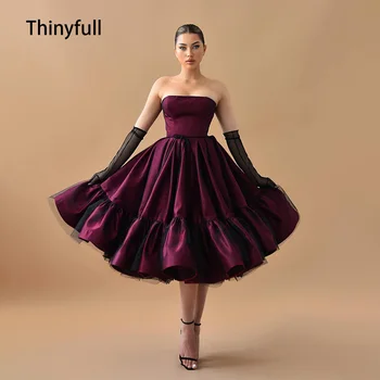 Thinyfull Tule Vestido de Baile sem Alças do Vestido Curto do Regresso a casa Cocktail Vestido de Festa Vestido de Princesa com laço Vestido de Noite