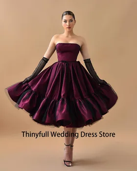 Thinyfull Tule Vestido de Baile sem Alças do Vestido Curto do Regresso a casa Cocktail Vestido de Festa Vestido de Princesa com laço Vestido de Noite