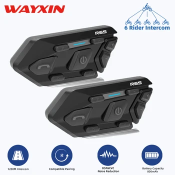 WAYXIN R6s Auricular Motocicleta Intercom 6 Pilotos Capacete Comunicação Mãos Livres Interphon 1200m BT 5.0 MP3 GPS Impermeável
