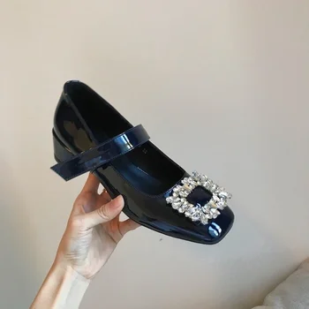 Sapatos de 2022, a Tendência para as Mulheres Bombas de Primavera francês Novo Strass, Dedo do pé Quadrado de Patente de Couro Camurça de Casamento sapatos de Saltos Feminino Casual Lolita