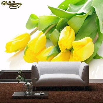 beibehang foto de papel de parede para parede 3-d Estereoscópico de tulipas Amarelas TV pano de fundo da flor romântica, sala de estar e quarto em 3D papel de parede